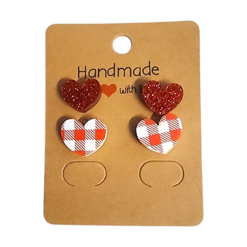 Cherry Picnic Sparkle Heart Acrylic Stud Earrings - 2 Pair